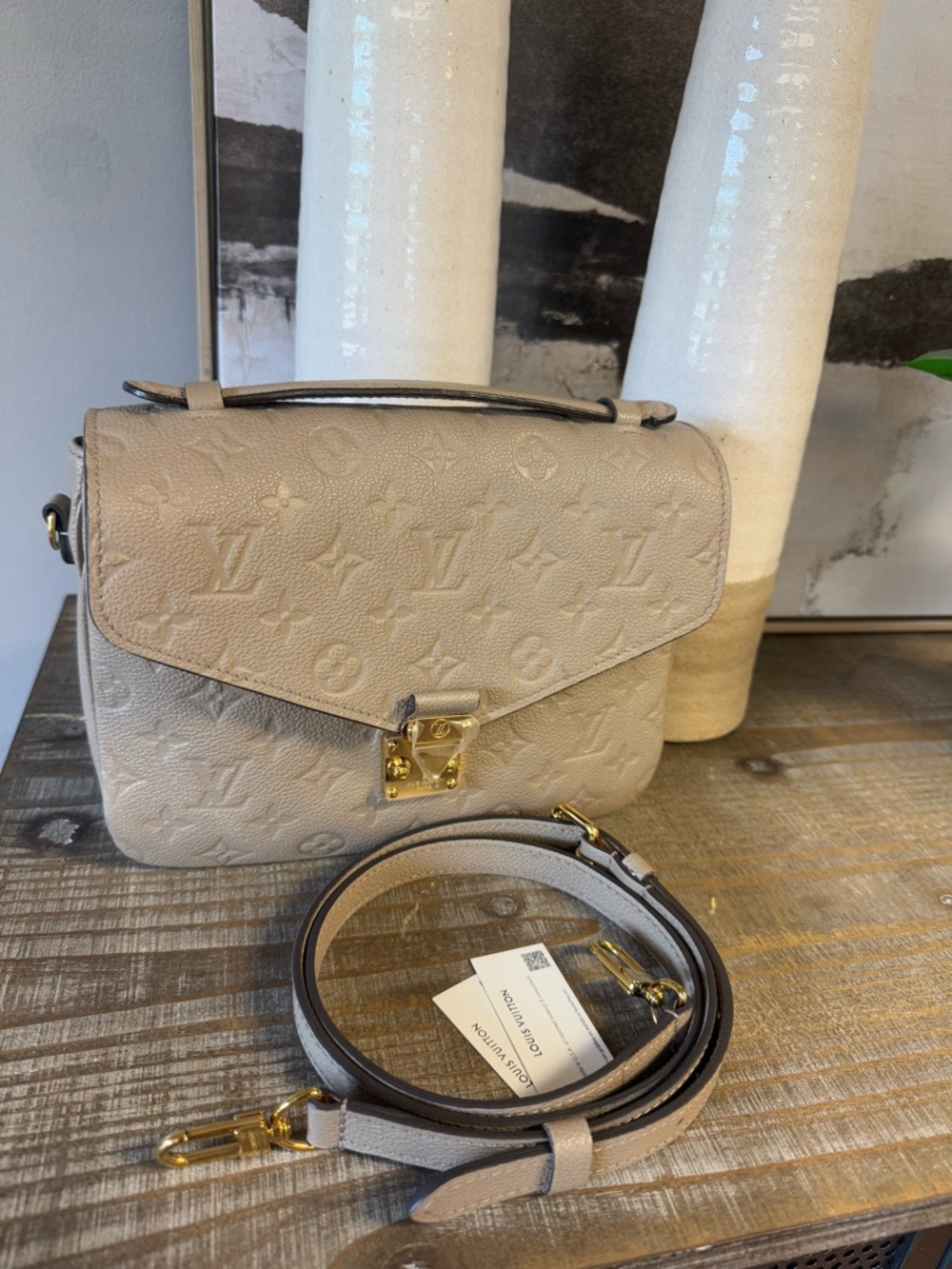 Louis Vuitton Beige Monogram Empreinte Pochette Shoulder Bag with Gold Hardware